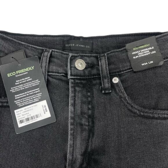 NWT SILVER JEANS Highly Desirable Slim Straight Jean Sz 24 Black - Picture 5 of 6